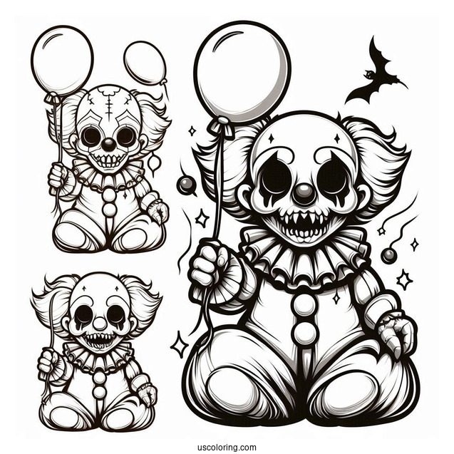 Scary Clown with Small Balloon Coloring Sheet