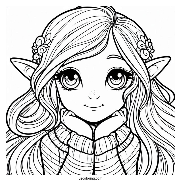 Coloring Sheet Of a Girl Elf To Color