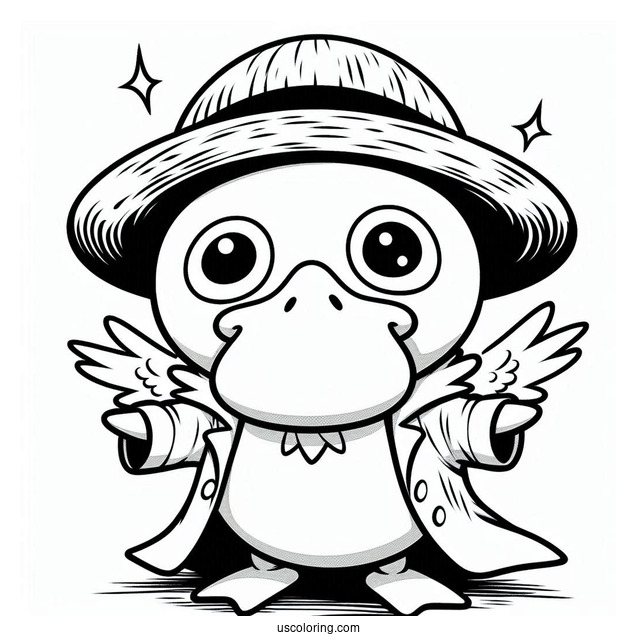 Psyduck Coloring Page Cosplaying As Luffy