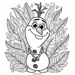 Olaf With Leaves Around His Head To Color