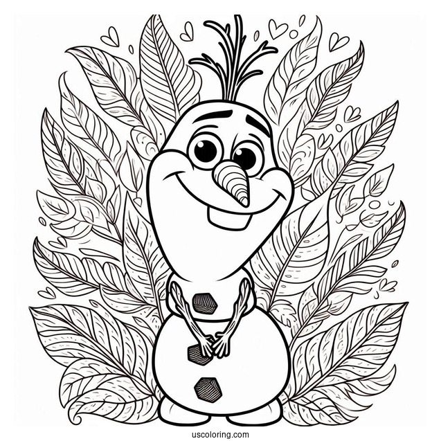 Olaf With Leaves Around His Head To Color