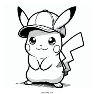 Pikachu Wearing Cap On Fighting Stance Coloring In