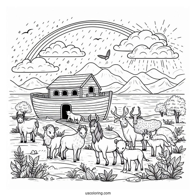 Animals Leaving Noah's Ark Coloring Page