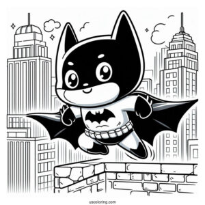 Cute Batman Jumping Off Building To Color