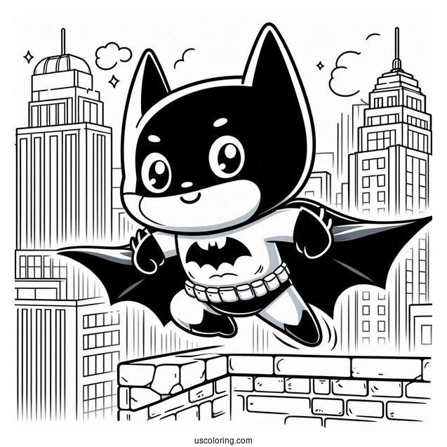 Cute Batman Jumping Off Building To Color