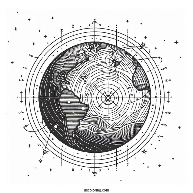 The Earth With Longitude And Latitude Lines Coloring Page