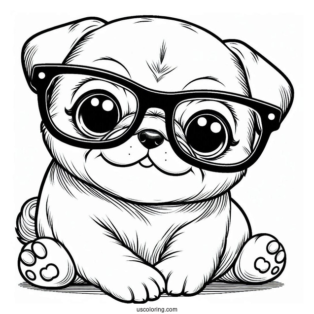 Cute Pug Wearing Glasses To Color