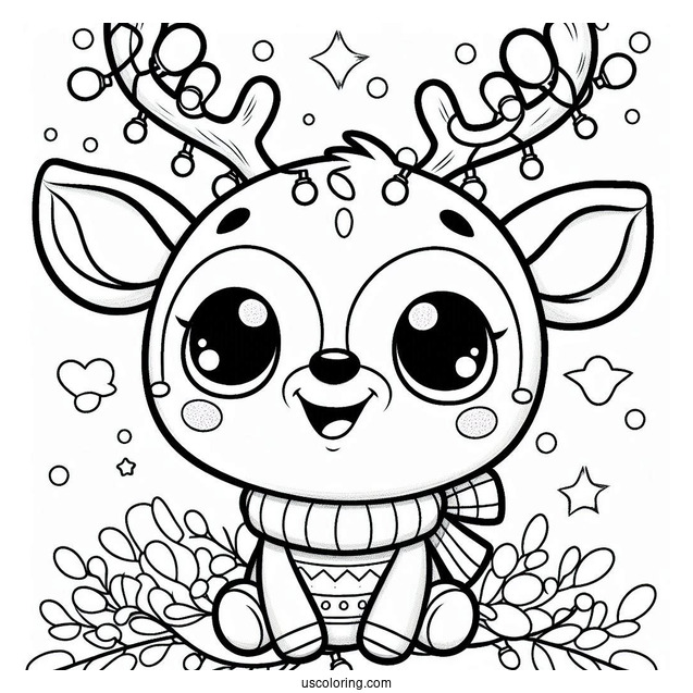 Smiling Baby Rudolph Coloring Page With Christmas Lights