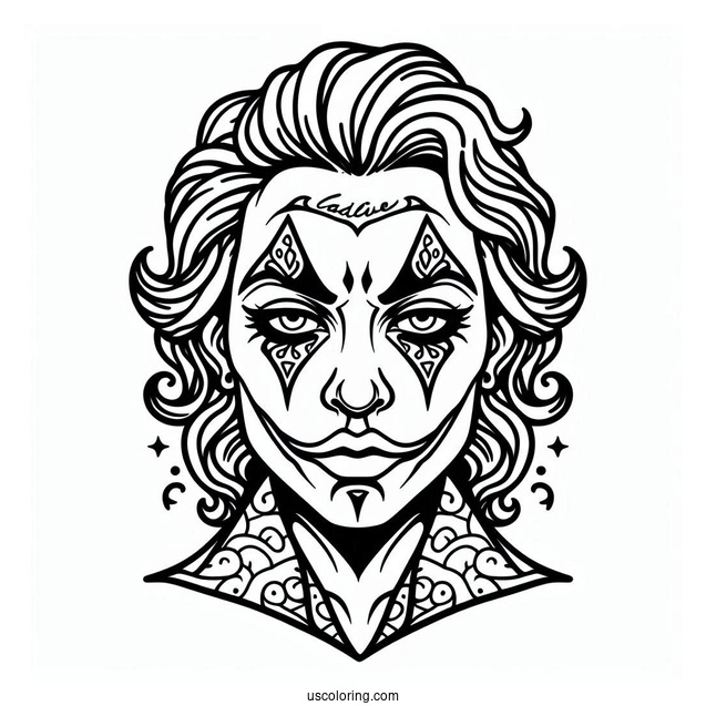 Simple Outline Of Joker Coloring In For Kids