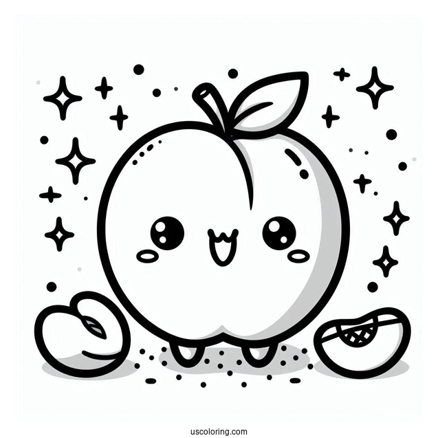 Kawaii Peach Coloring Page For Kids