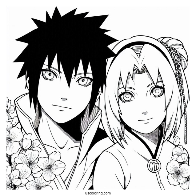Sakura And Sasuke Coloring Page In Modern Clothes