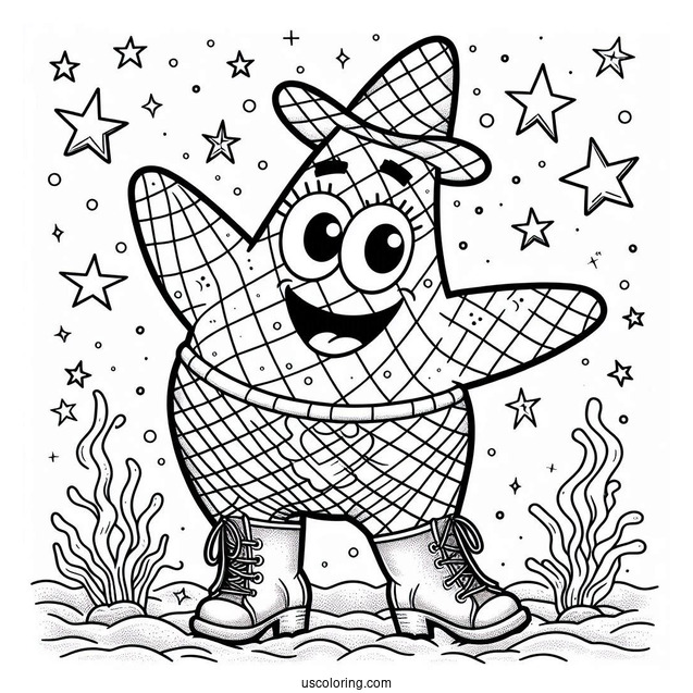 Patrick Star Coloring Page In Fishnet And Boots