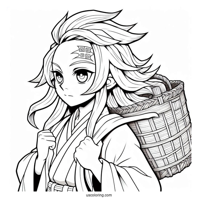 Simple Tanjiro Coloring Page Carrying Zenitsu