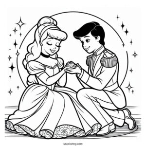 Cinderella And Prince Charming Coloring Sheet For Kids