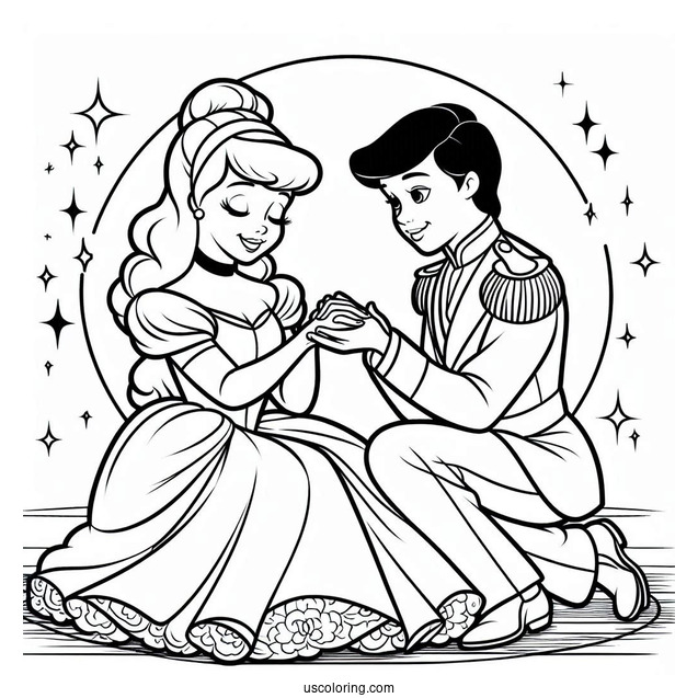 Cinderella And Prince Charming Coloring Sheet For Kids