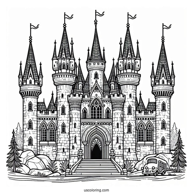 Detailed Castle Coloring Page With Towers