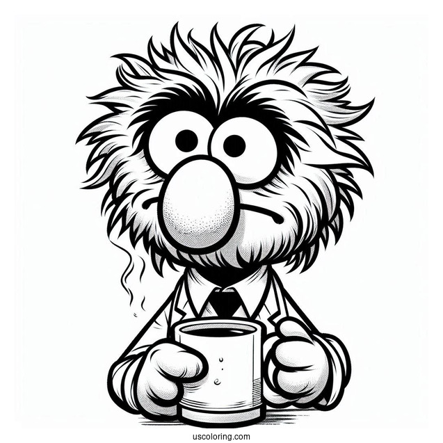 Muppets Coloring Page Of Confused Gonzo Holding Cup Of Coffee