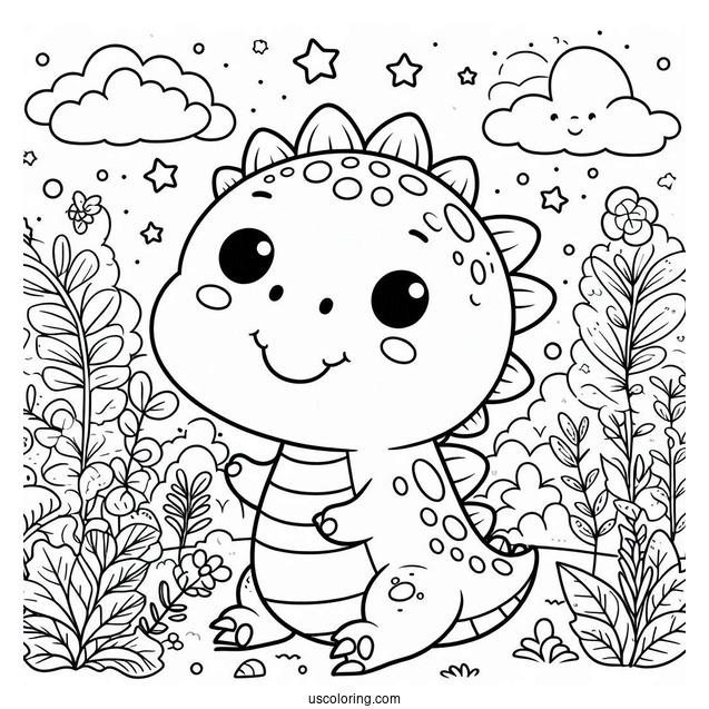 Cute Coloring Page Smiling Dinosaur