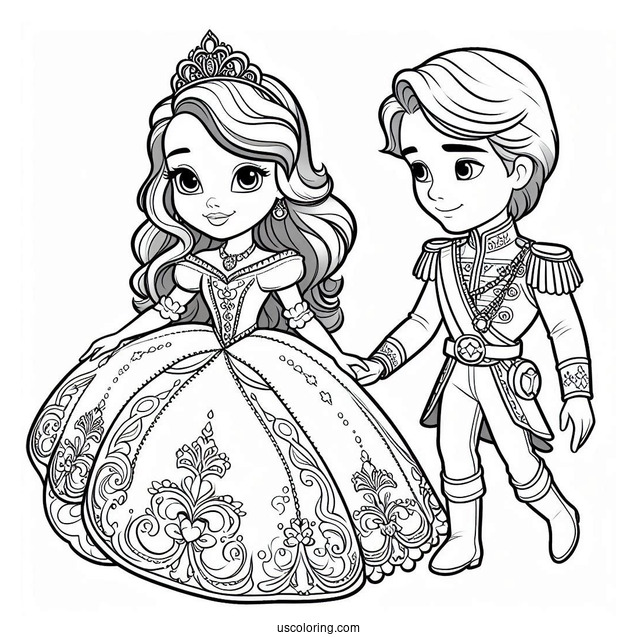 Sofia The First Coloring Page With Prince James, And Princess Amber