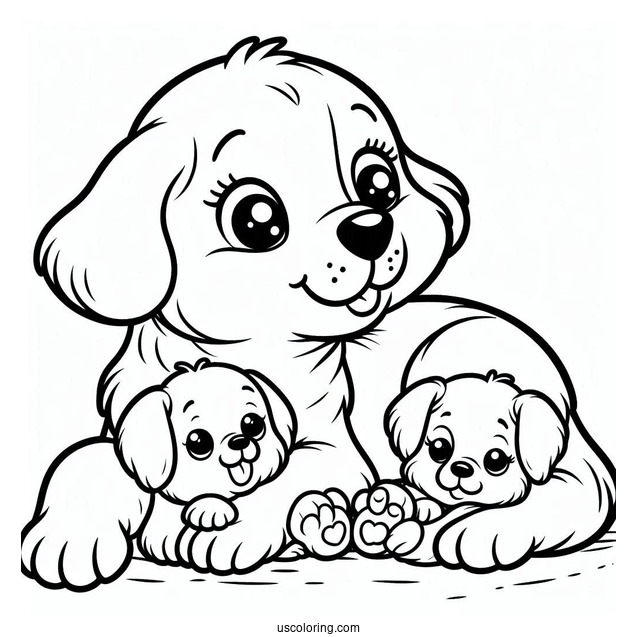 Coloring Page Of Mama Dog With Her Puppies