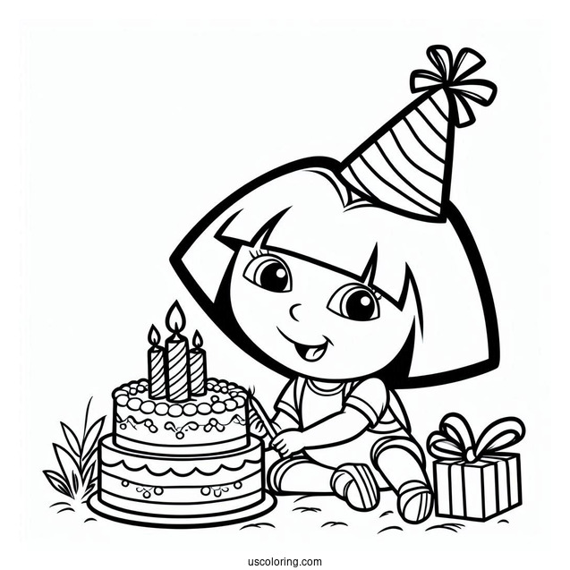 Dora Happy Birthday Coloring Page For Kids
