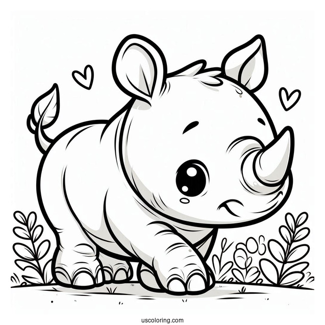 Cute Baby Rhino To Color For Preschoolers