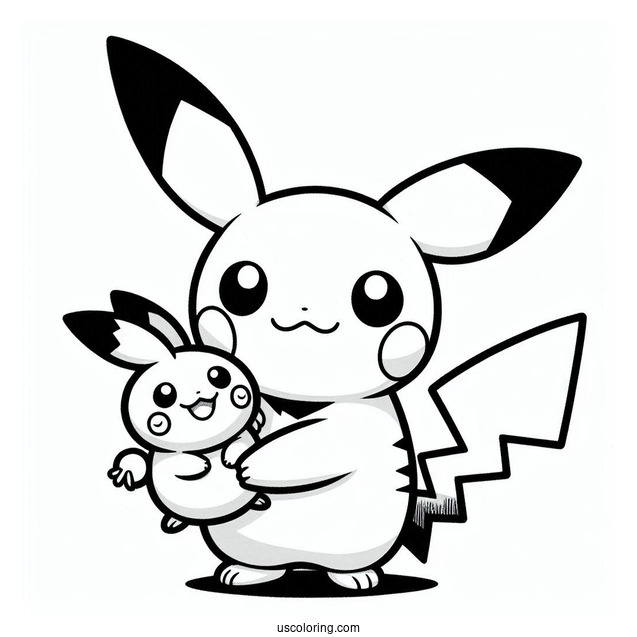 Pichu Coloring Page Holding Mimikyu s Tail