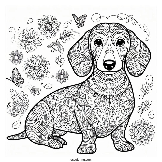 Intricate Dachshund Coloring Page Mandala