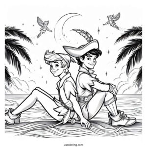 Peter Pan And Captain Hook Back-To-Back Coloring Page