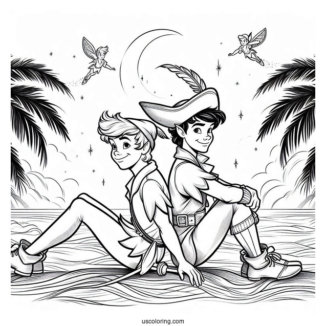 Peter Pan And Captain Hook Back-To-Back Coloring Page