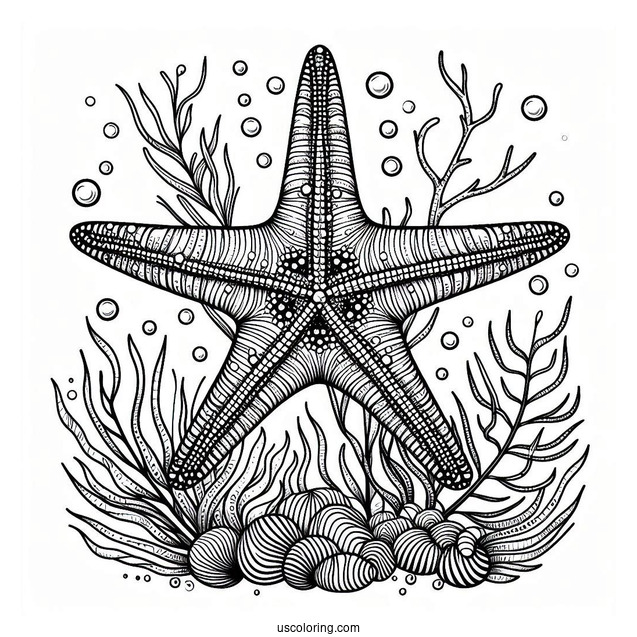 Detailed Starfish Coloring Page Underwater