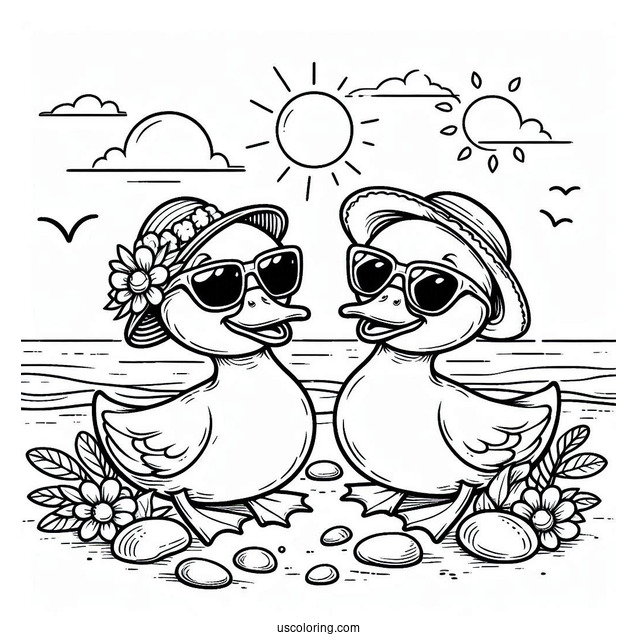 Two Ducks Wearing Sunglasses At The Beach