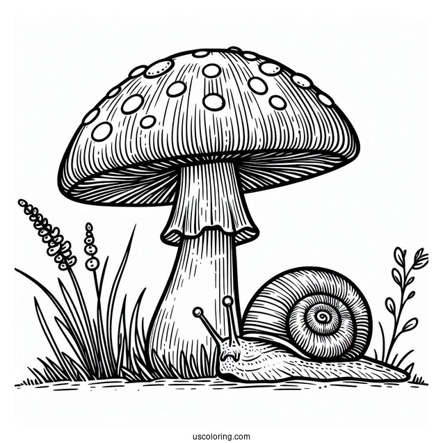 Amanita Muscaria Mushroom Coloring Page With Snail