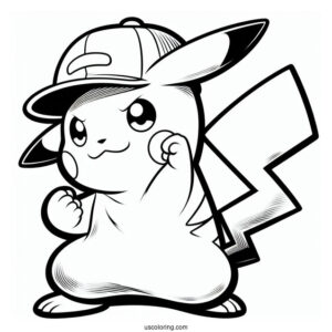 Pikachu Wearing Cap On Fighting Stance Coloring In