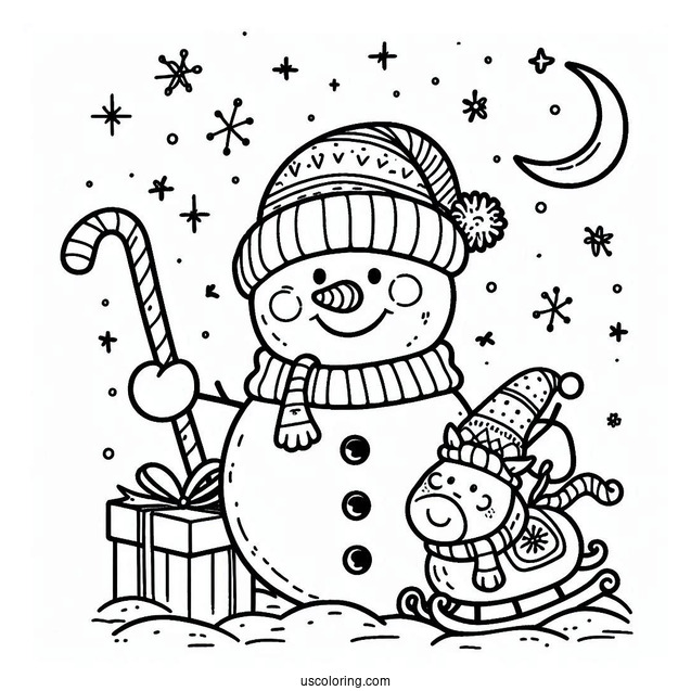 Simple To Color Snowman With Santas Coming