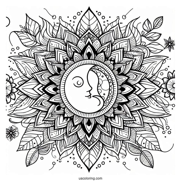 Complex Sun And Flower Mandala Coloring Sheet