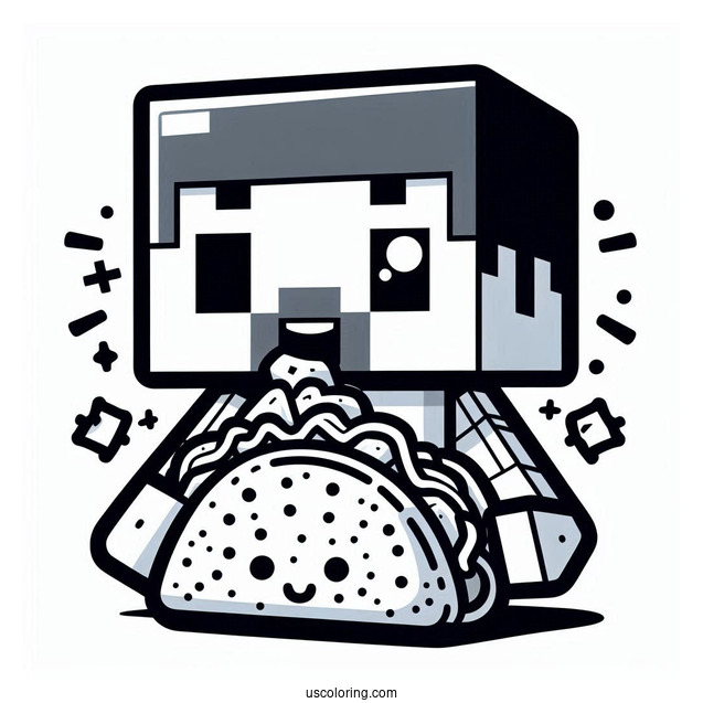 Minecraft Steve Eating Taco Coloring Page For Kids