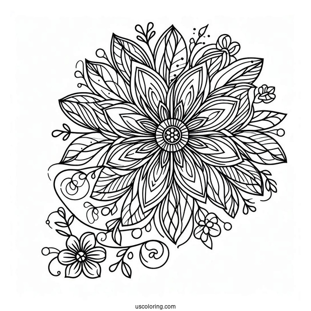 Elegant Spring Flower Mandala Coloring Sheet
