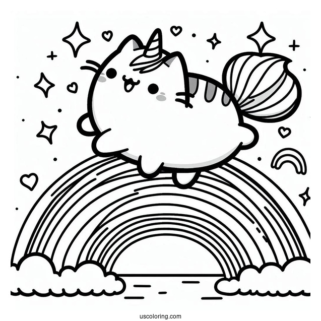 Unicorn Pusheen Cat Jumping Over Rainbow