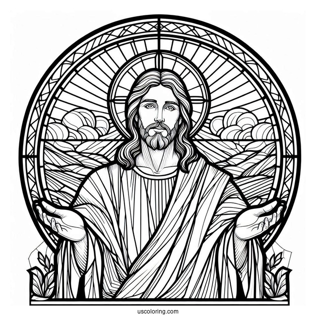 Detailed Jesus Coloring Pages Stained Glass