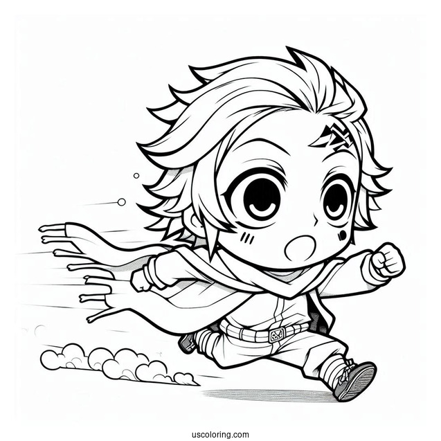 Chibi Zenitsu Chasing Tanjiro Coloring Page For Kids