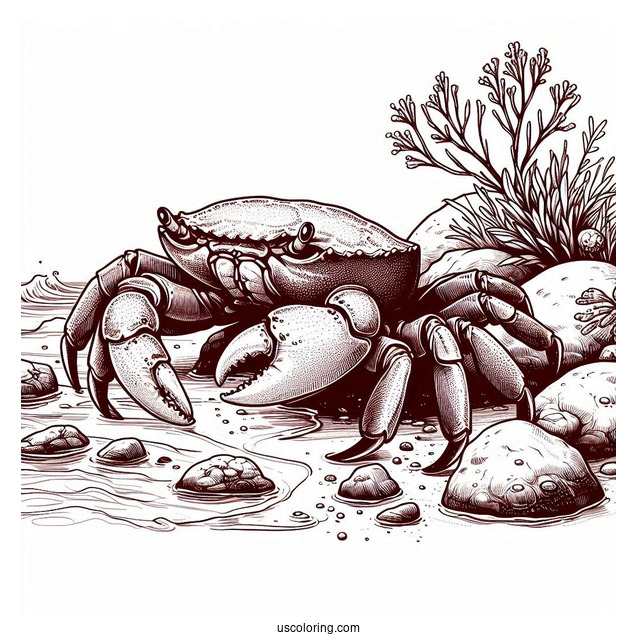 Realistic Christmas Island Red Crab Coloring Page Crawling Over Rocks