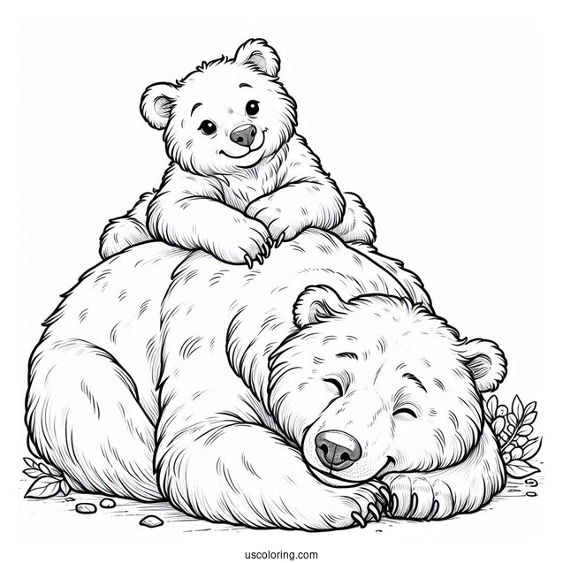 Bear Coloring Page Of Cub Lying On Top Of Mama Bear