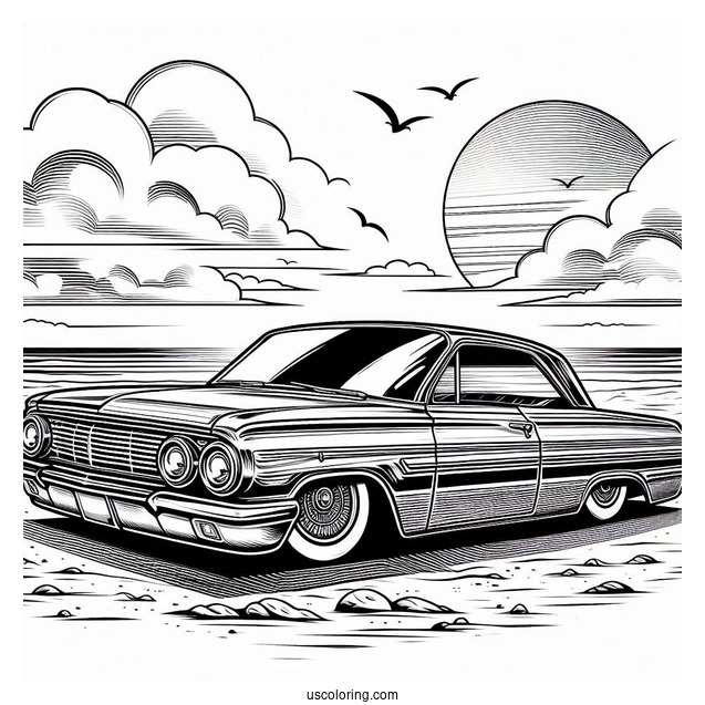 Side View Of Lowrider Coloring Page At The Beach