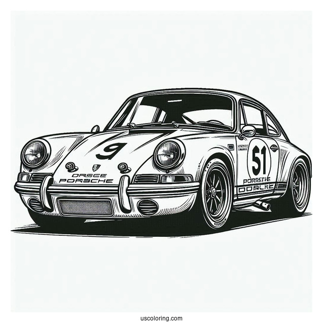 Vintage Porsche Race Car Coloring Page