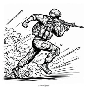Soldier Coloring Page Running In The Middle Of A Crossfire