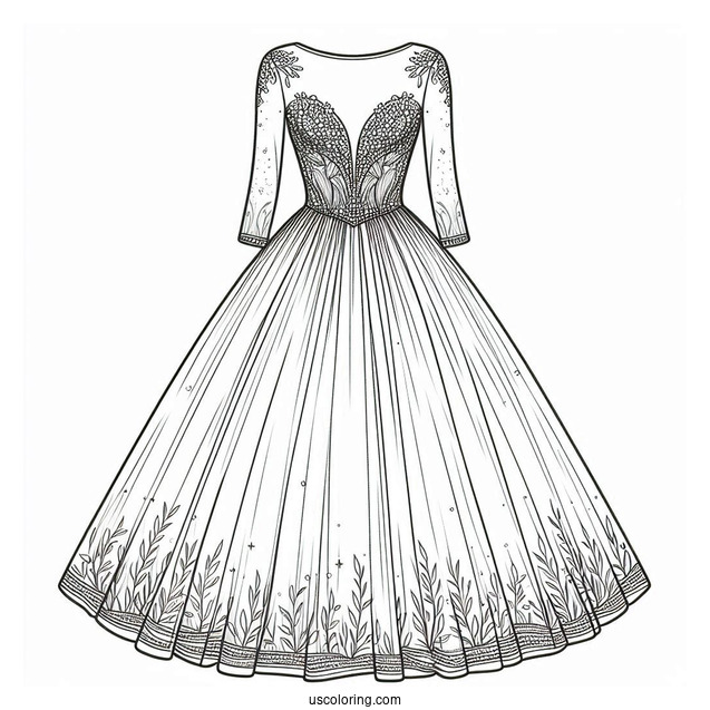 Full Length Dress Coloring Page With Sheer Beaded Bodice