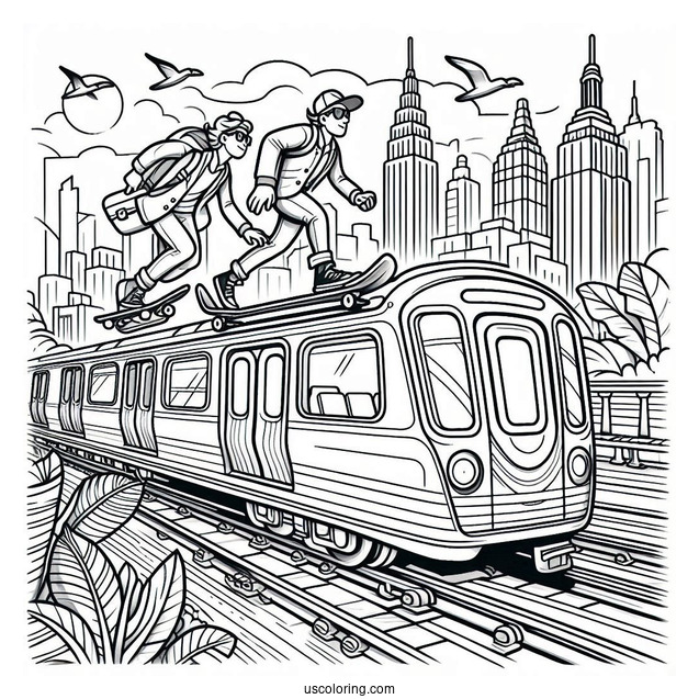 Subway Surfers Coloring Page Running On Top Of A Train