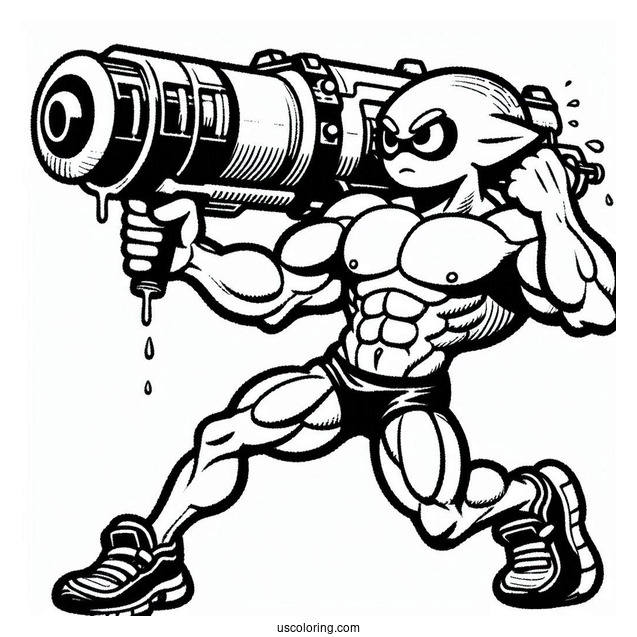 Muscular Splatoon Coloring Page Of Guy Shooting Inkjet