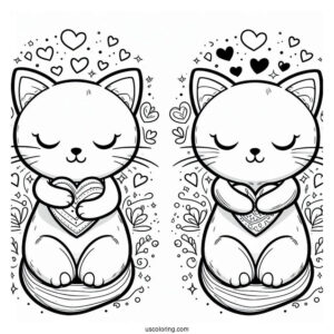Cat Embracing Heart Coloring In